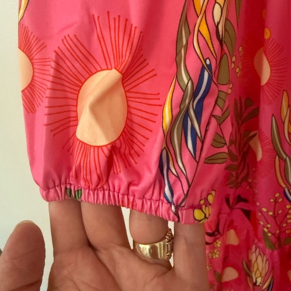 NEW Tiered Boho Maxi Dress with Pockets Fuschia Floral Long Sleeves - Picture 8 of 12